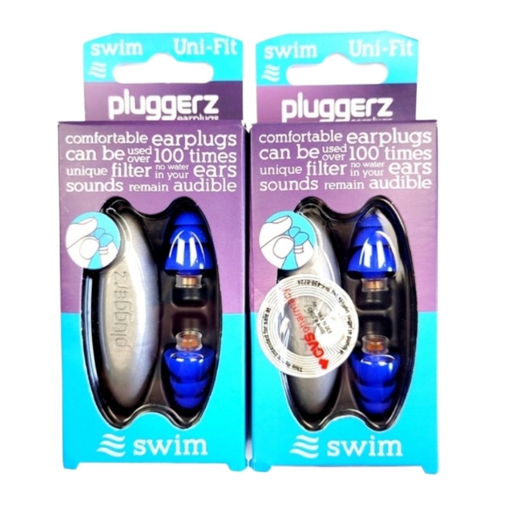 2 Pluggerz Reusable Uni-fit Ear Plugs  Swimming Showering Includes Storage Case
